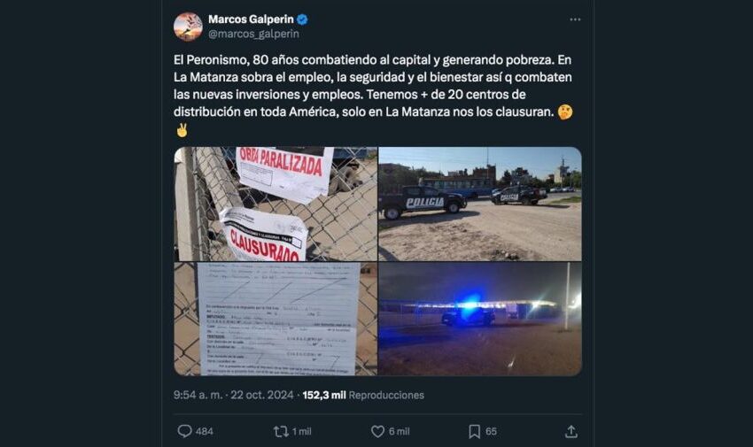  La reacción de Marcos Galperin por la clausura de la obra de Mercado Libre en La Matanza: “El peronismo combate el capital y genera pobreza”